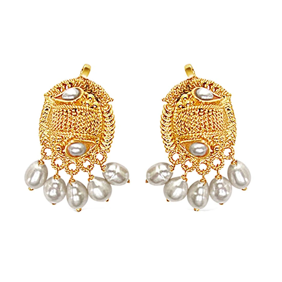 Oval Shaped Freshwater Pearl & Gold Plated Earrings for Women (SE138)