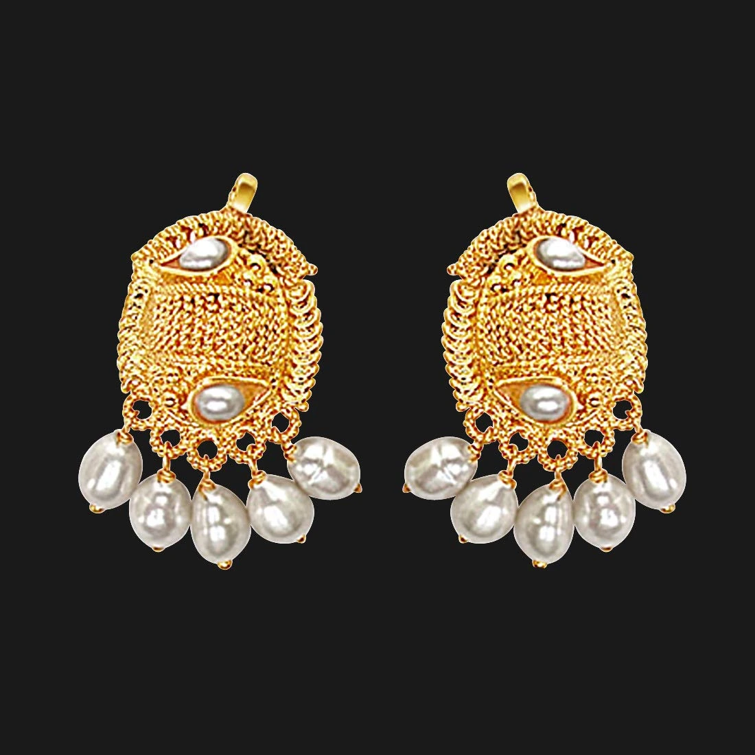 Oval Shaped Freshwater Pearl & Gold Plated Earrings for Women (SE138)