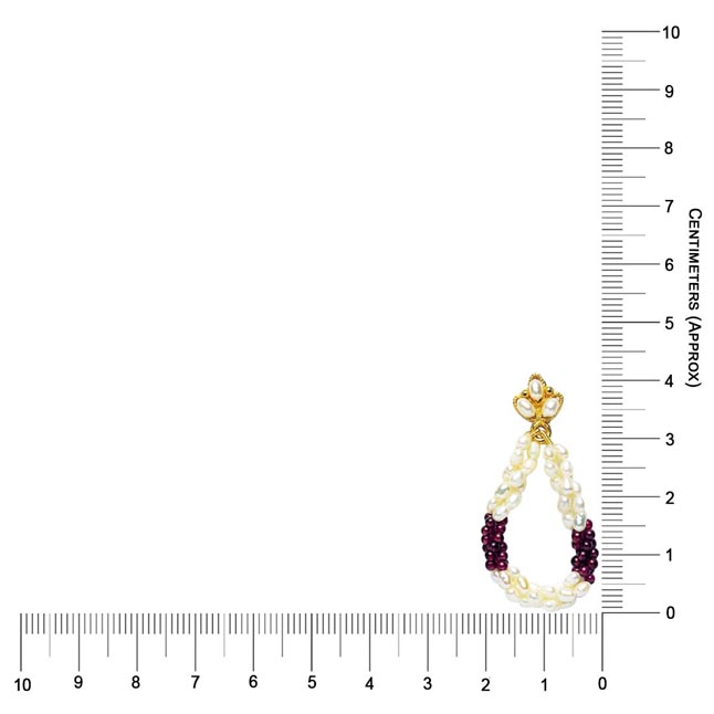 Ecstatic Elegance - Real Rice Pearl & Red Garnet Beads Twisted Hanging Earrings for Women (SE13)