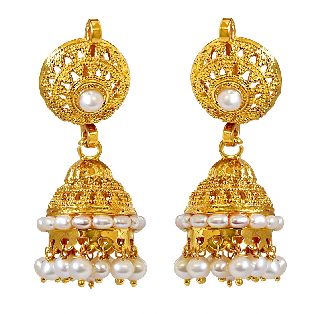 Euphoric Splendor - Freshwater Pearl & Gold Plated Zhumki Earrings for Women (SE14)