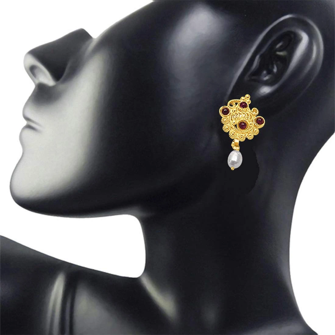 24kt Gold Plated, Freshwater Pearl & Garnet Earrings (SE141)