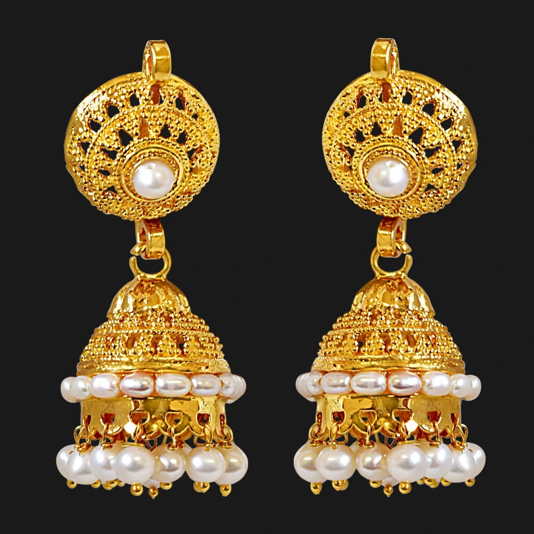 Euphoric Splendor - Freshwater Pearl & Gold Plated Zhumki Earrings for Women (SE14)