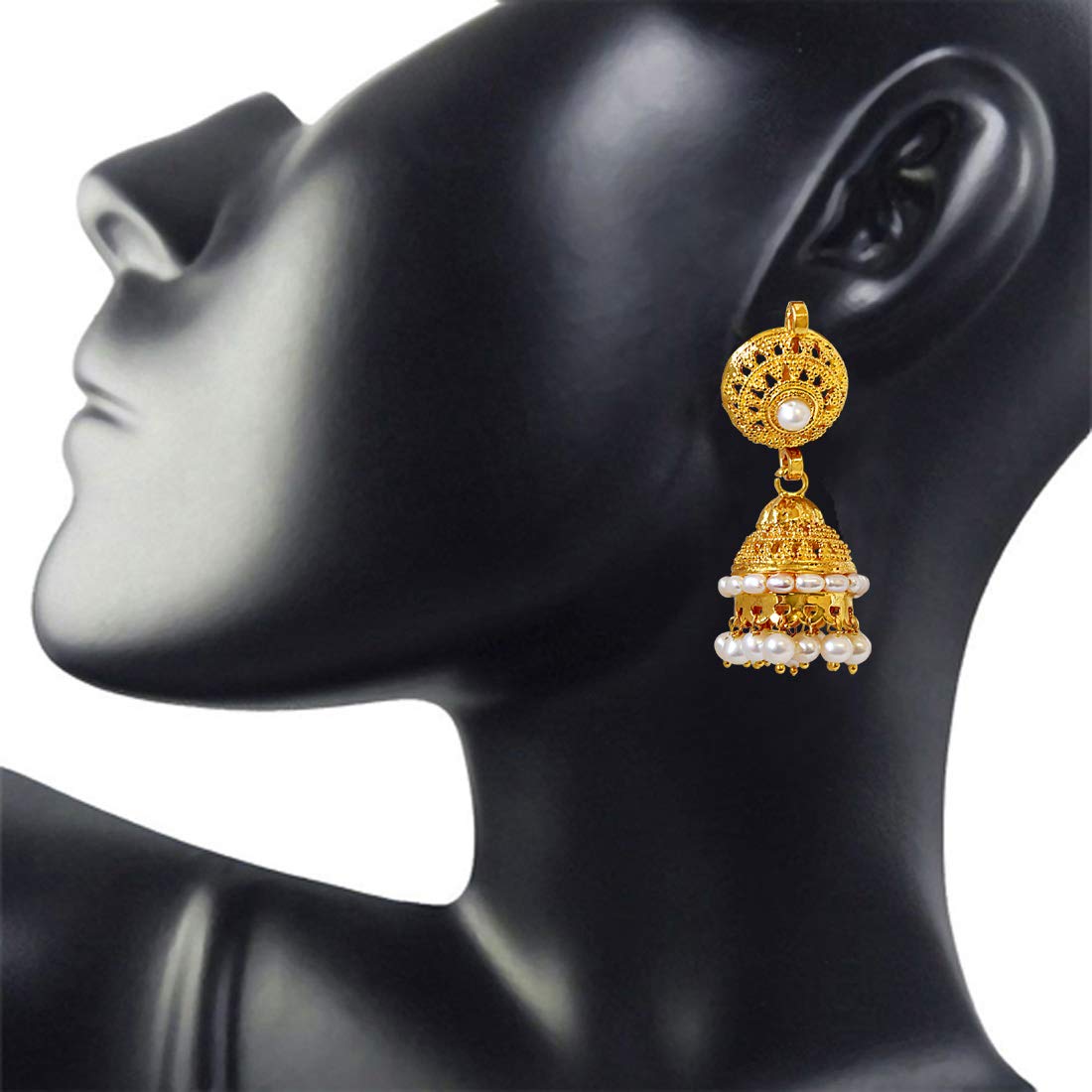 Euphoric Splendor - Freshwater Pearl & Gold Plated Zhumki Earrings for Women (SE14)