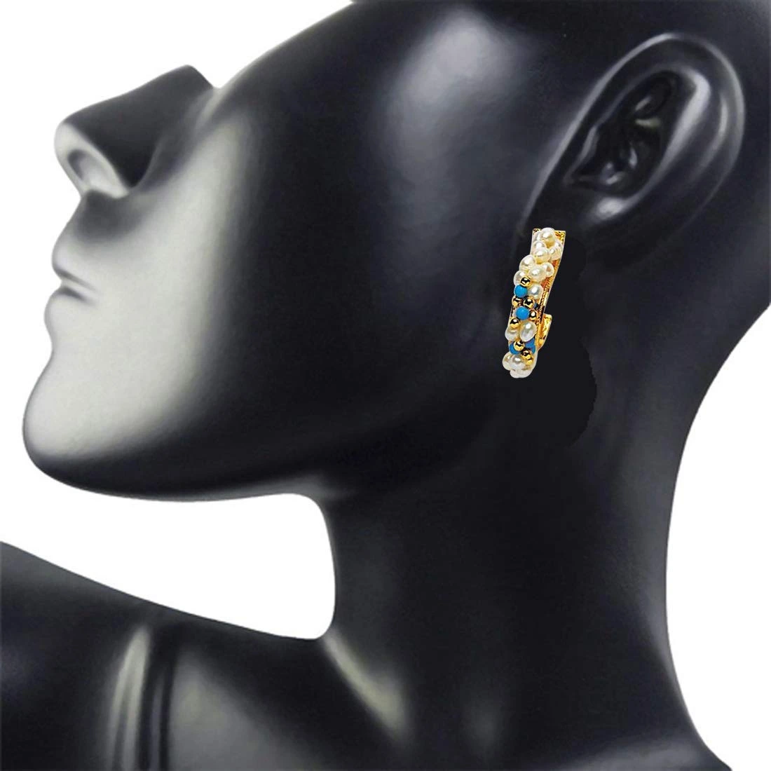 Rapturous Ravishing - Real Rice Pearl & Turquoise Beads Bali Style Earring for Women (SE15)