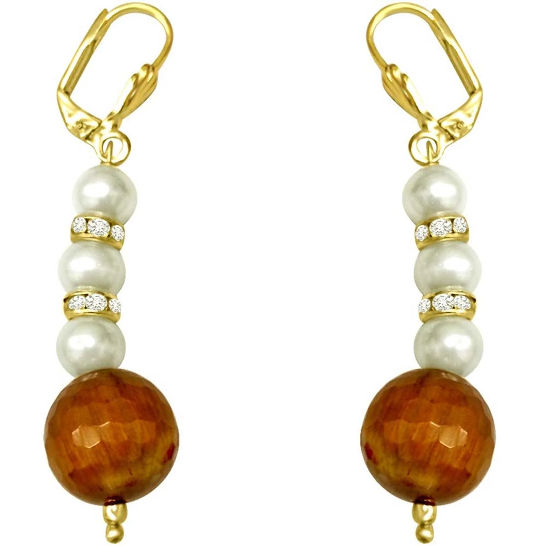 Trendy Tiger Eye & Imitation Shell Pearl hanging Earrings for Women (SE174)