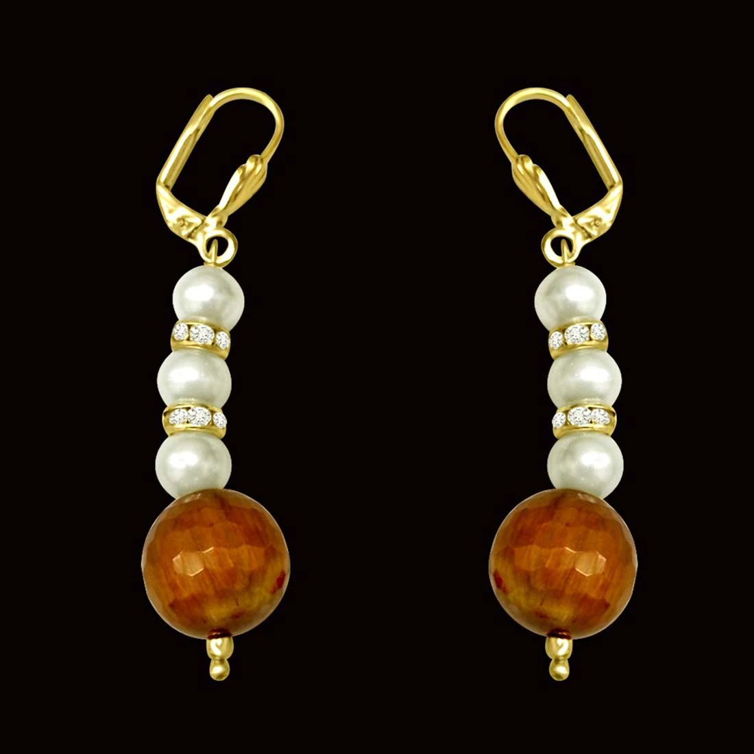 Trendy Tiger Eye & Imitation Shell Pearl hanging Earrings for Women (SE174)