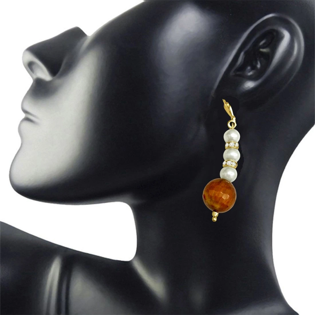 Trendy Tiger Eye & Imitation Shell Pearl hanging Earrings for Women (SE174)