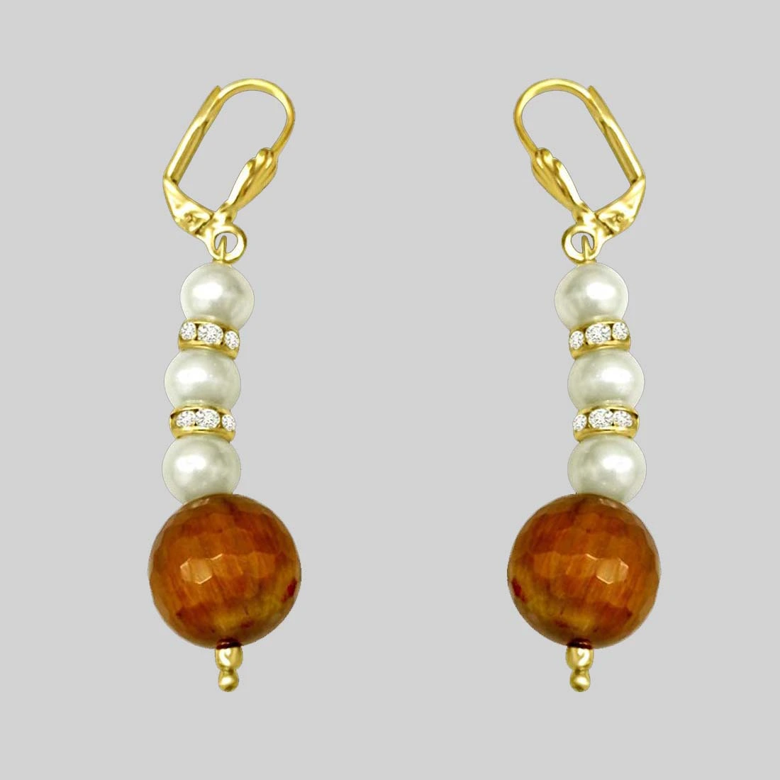 Trendy Tiger Eye & Imitation Shell Pearl hanging Earrings for Women (SE174)