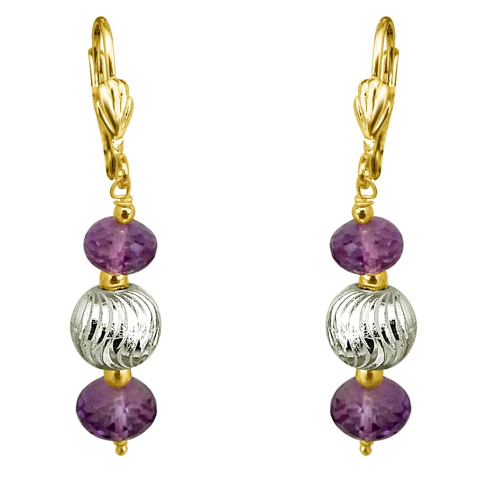 Purple Amethyst & Silver Plated Ball Earrings (SE180)