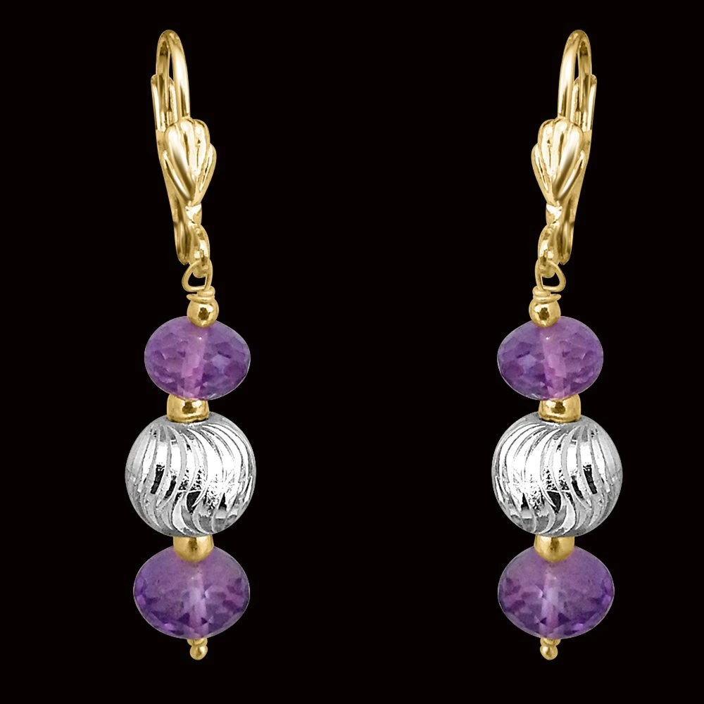 Purple Amethyst & Silver Plated Ball Earrings (SE180)