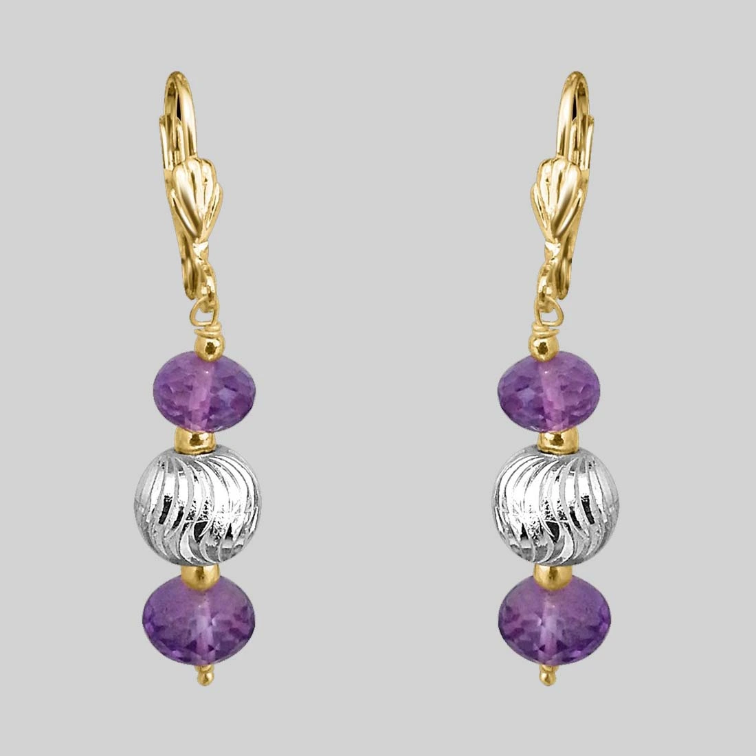 Purple Amethyst & Silver Plated Ball Earrings (SE180)