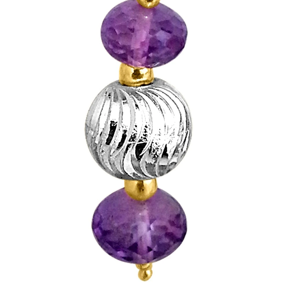 Purple Amethyst & Silver Plated Ball Earrings (SE180)