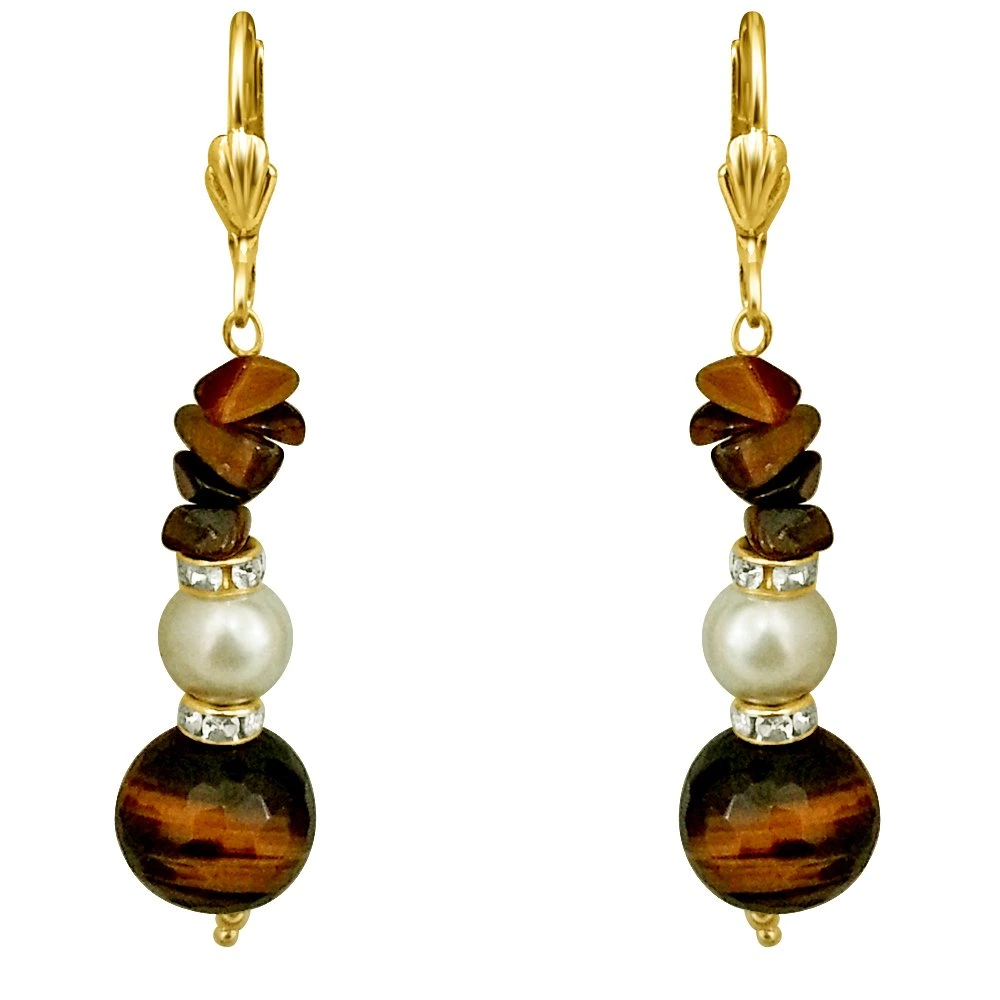 One of it's Kind - Tiger Eye & Shell Pearl Earrings (SE181)