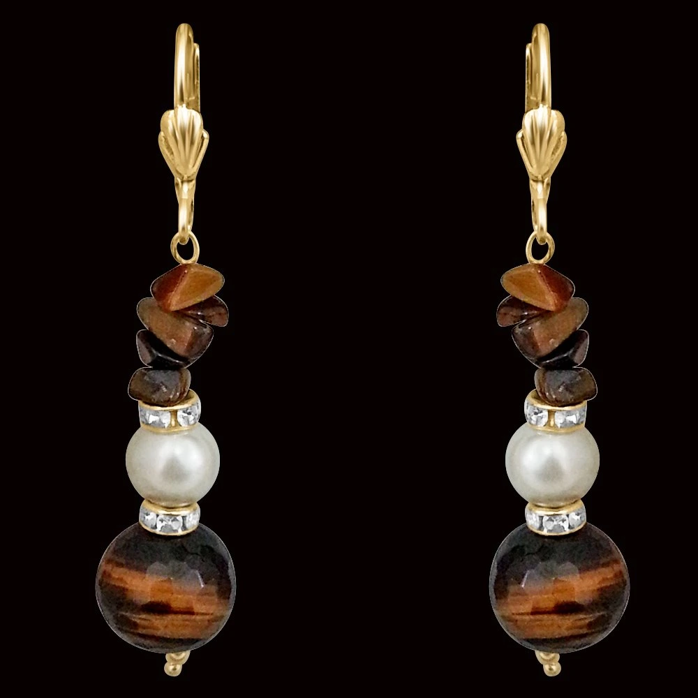 One of it's Kind - Tiger Eye & Shell Pearl Earrings (SE181)