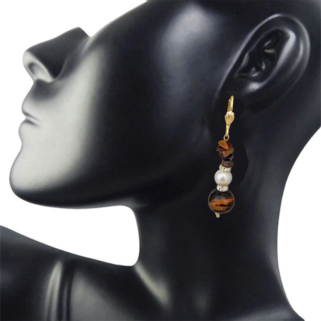 One of it's Kind - Tiger Eye & Shell Pearl Earrings (SE181)