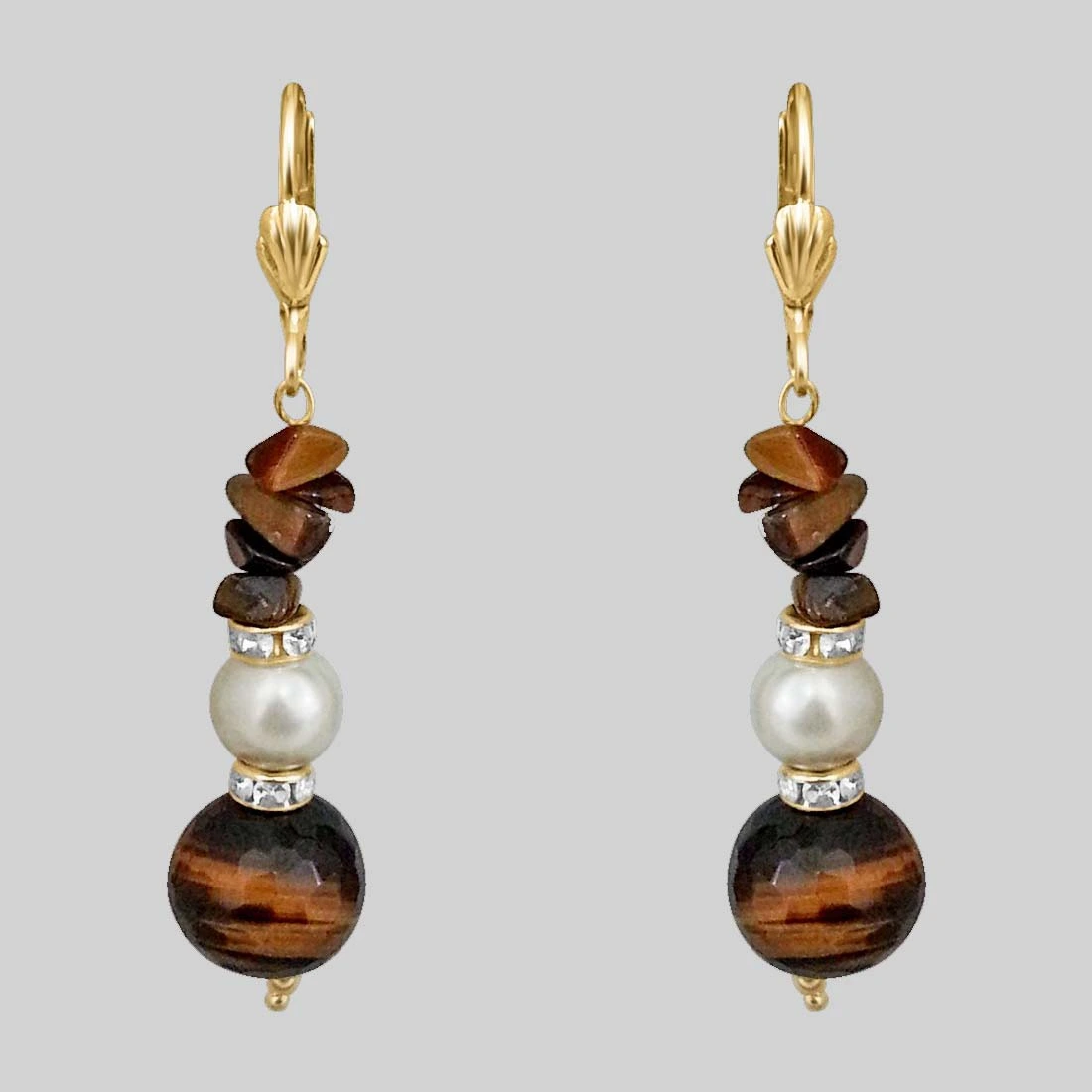 One of it's Kind - Tiger Eye & Shell Pearl Earrings (SE181)