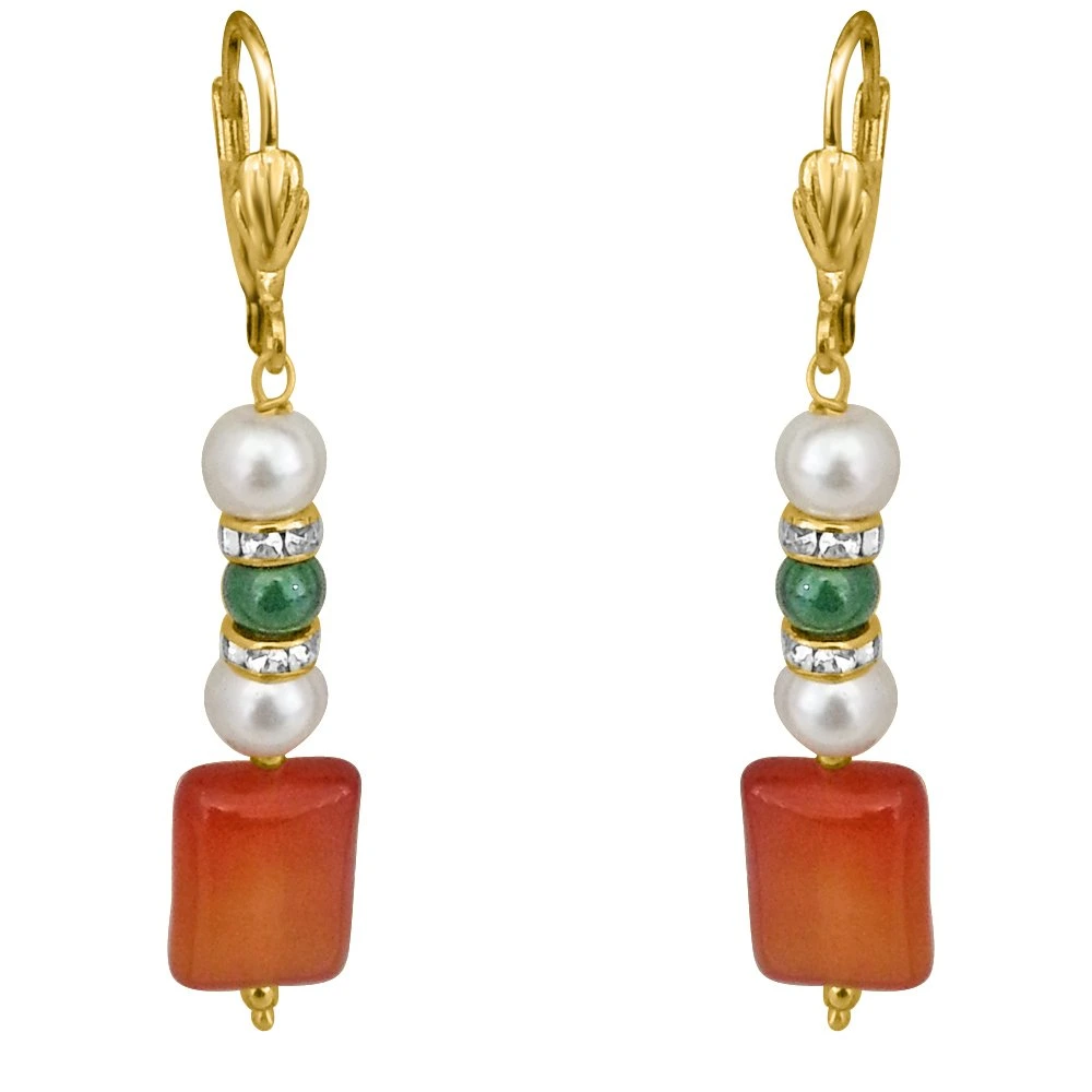 Just For You - Red Onyx, Shell Pearl & Green Coloured Stone Earring (SE182)