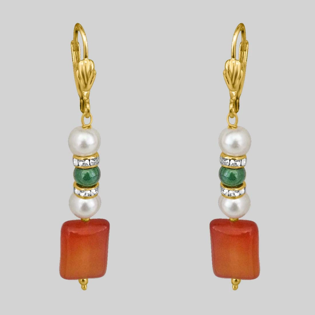 Just For You - Red Onyx, Shell Pearl & Green Coloured Stone Earring (SE182)