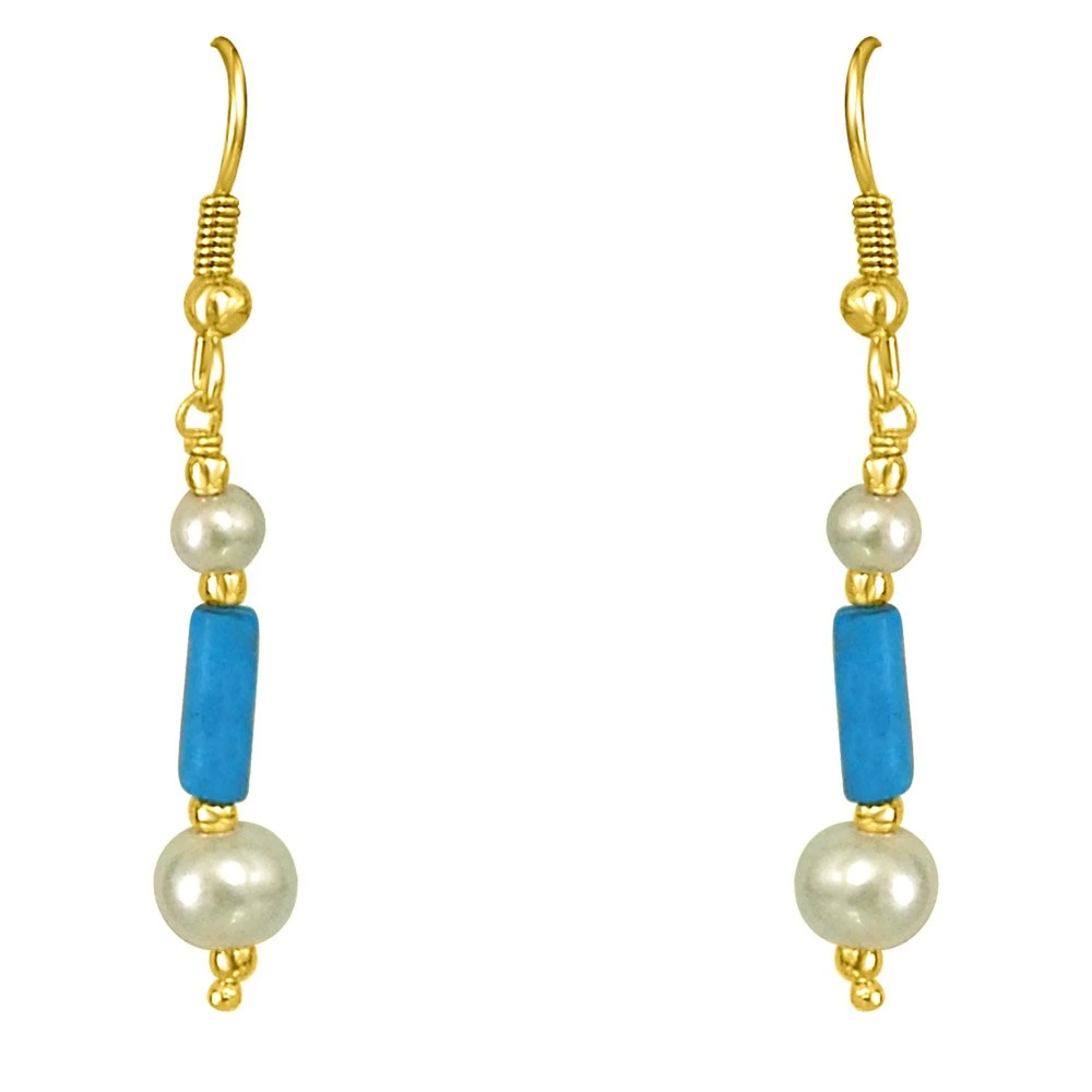 Turquoise Pipe & Shell Pearl Hanging Earrings for Women (SE188)