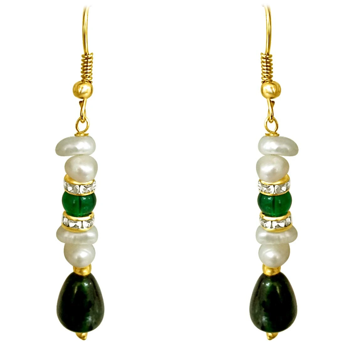 Real Freshwater Pearl & Drop Green Stone Hanging Earring for Women (SE189)