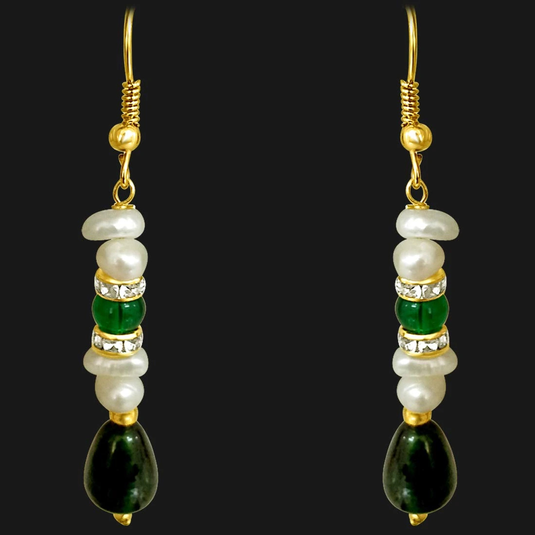 Real Freshwater Pearl & Drop Green Stone Hanging Earring for Women (SE189)