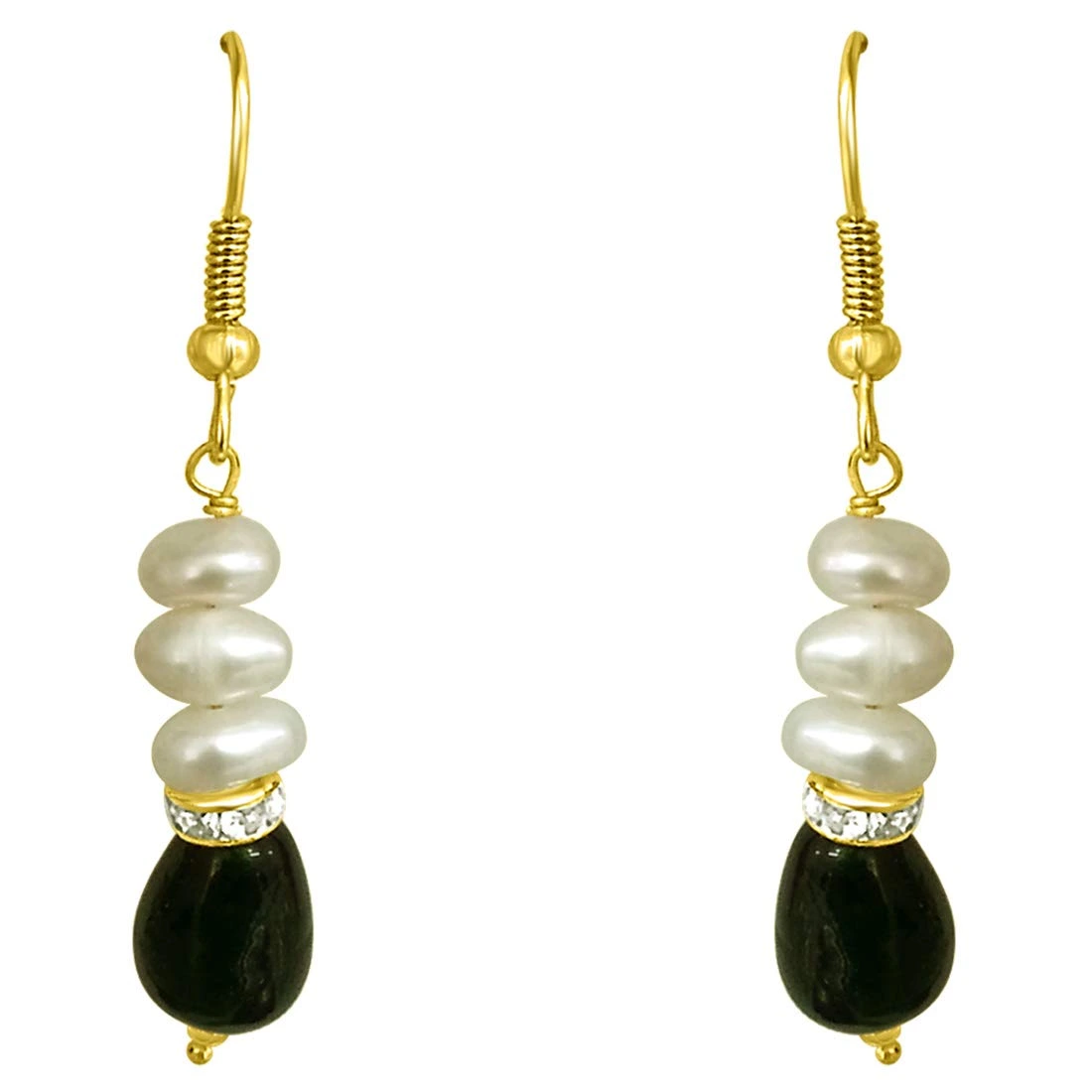 Drop Green Stone & Pearl Hanging Earrings for Women (SE195)
