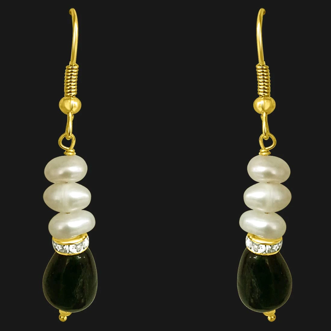 Drop Green Stone & Pearl Hanging Earrings for Women (SE195)