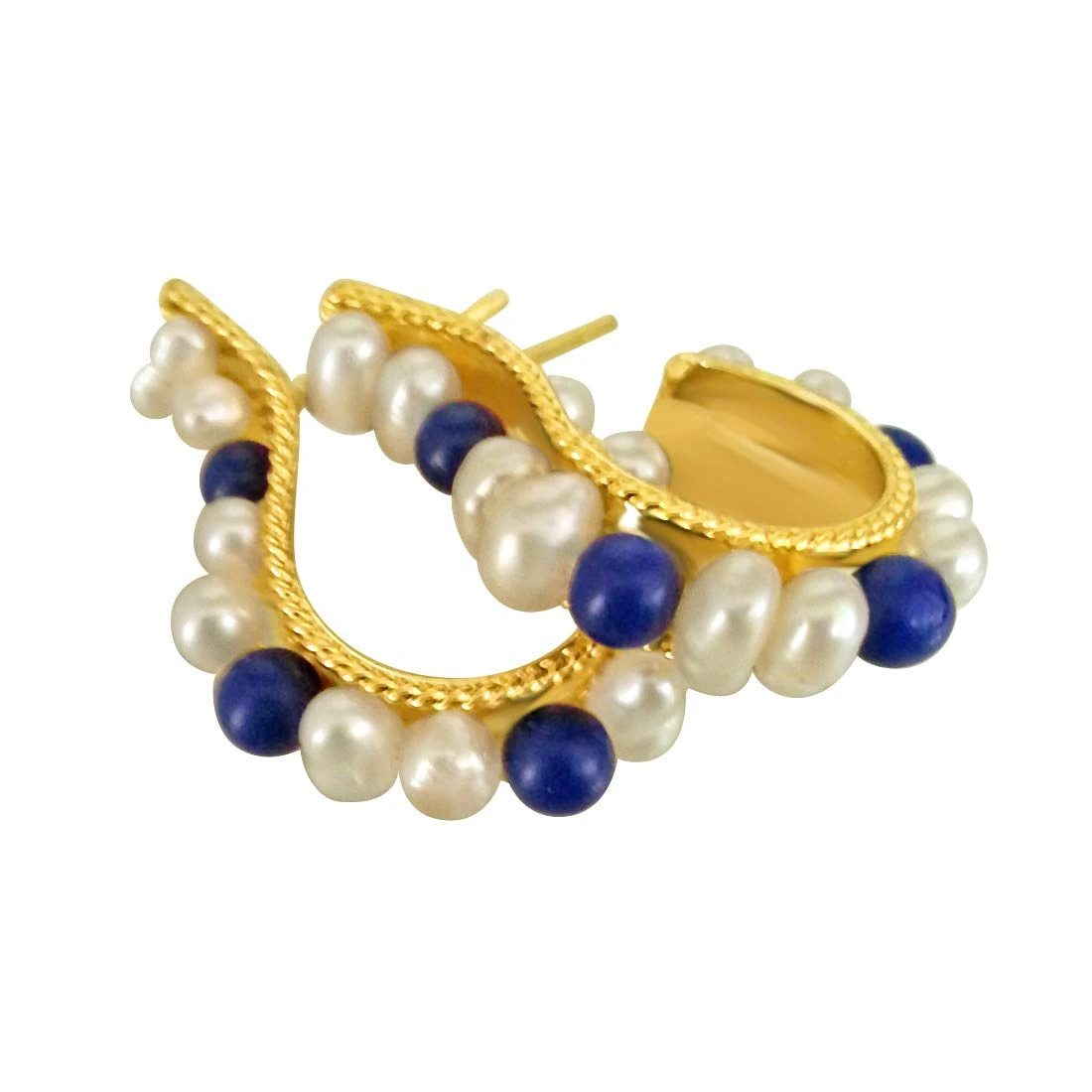 Real Pearl & Blue Lapiz Bali Style Earrings for Women (SE197)