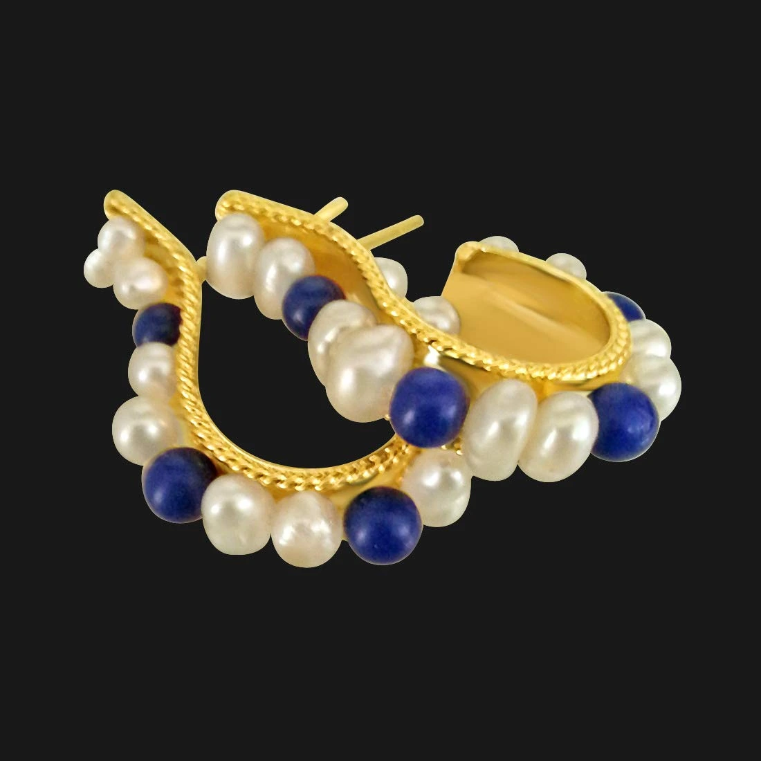 Real Pearl & Blue Lapiz Bali Style Earrings for Women (SE197)