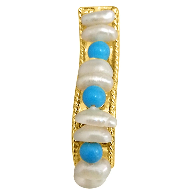 Real Pearl & Turquoise Bali Style Earrings (SE198)