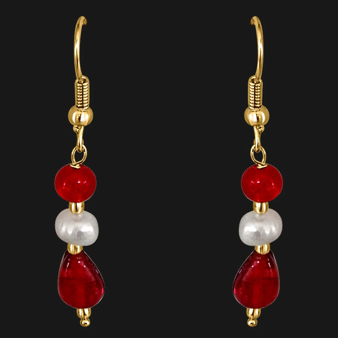 Dangling Pearl & Red Stone Earrings for Women (SE199)