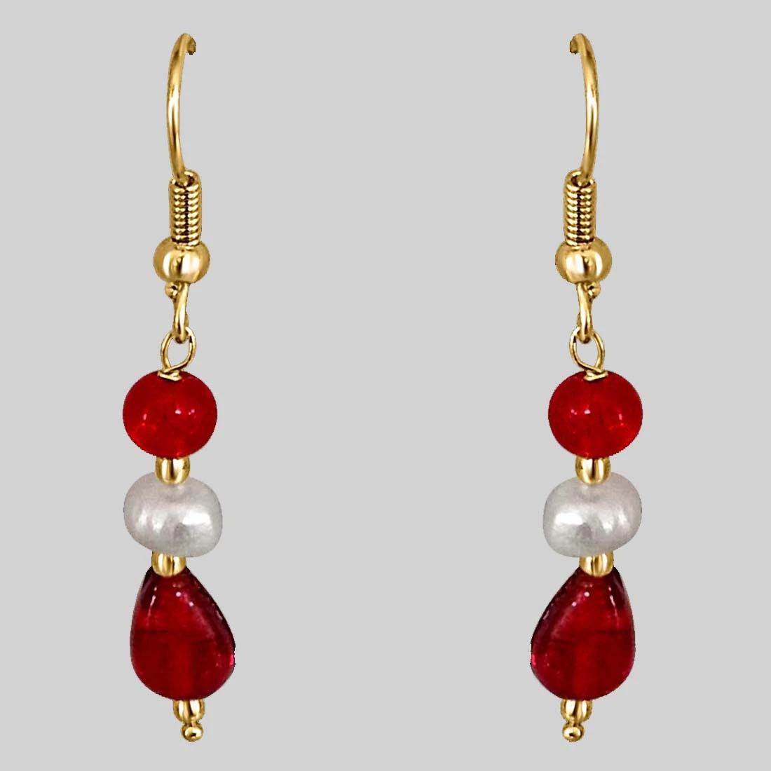 Dangling Pearl & Red Stone Earrings for Women (SE199)