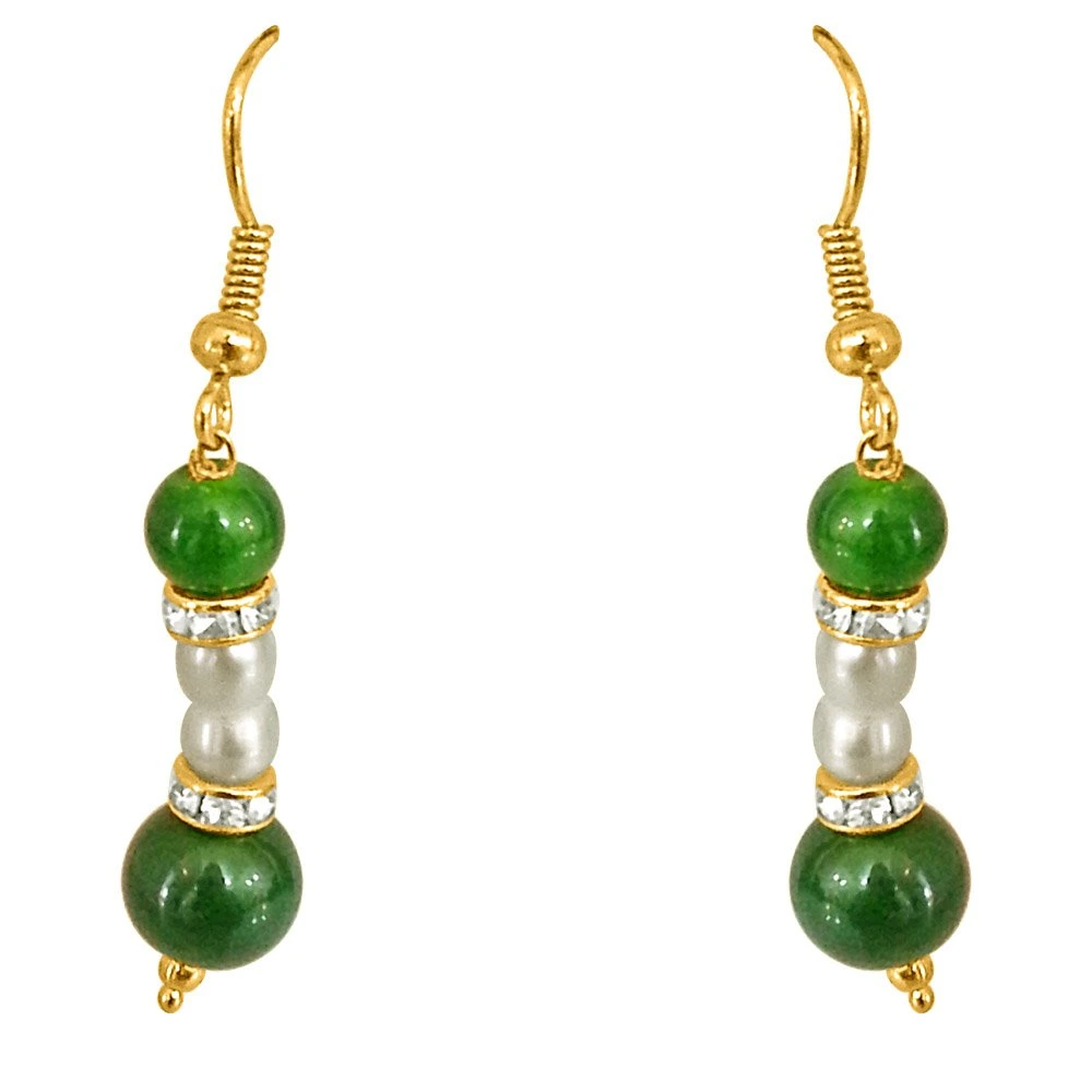 Real Pearl & Green Stone Earrings for Women (SE204)