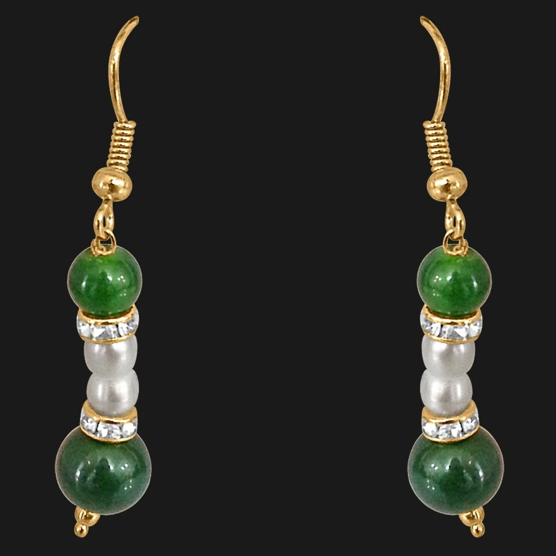 Real Pearl & Green Stone Earrings for Women (SE204)