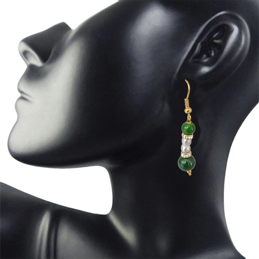 Real Pearl & Green Stone Earrings for Women (SE204)