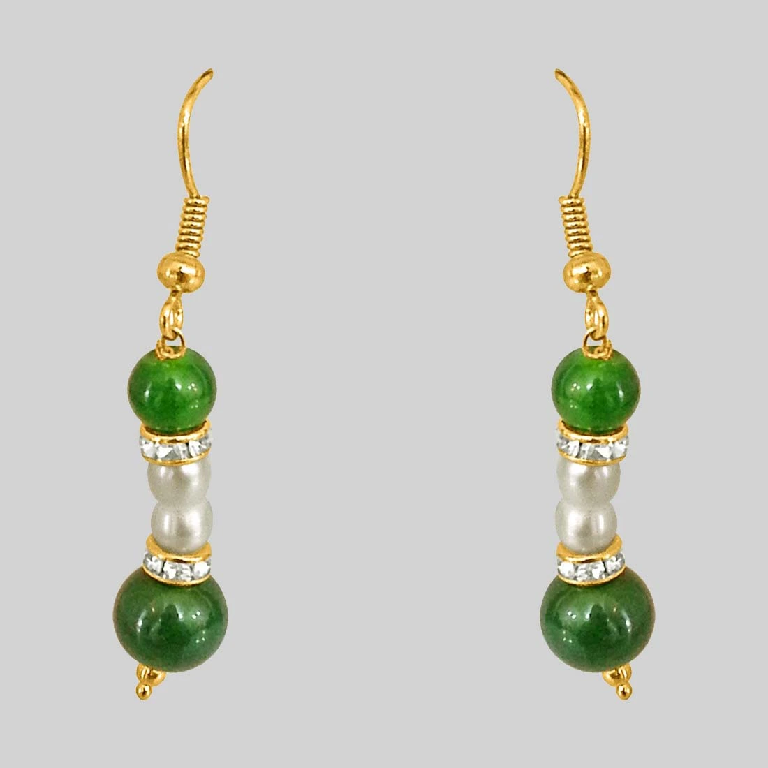 Real Pearl & Green Stone Earrings for Women (SE204)