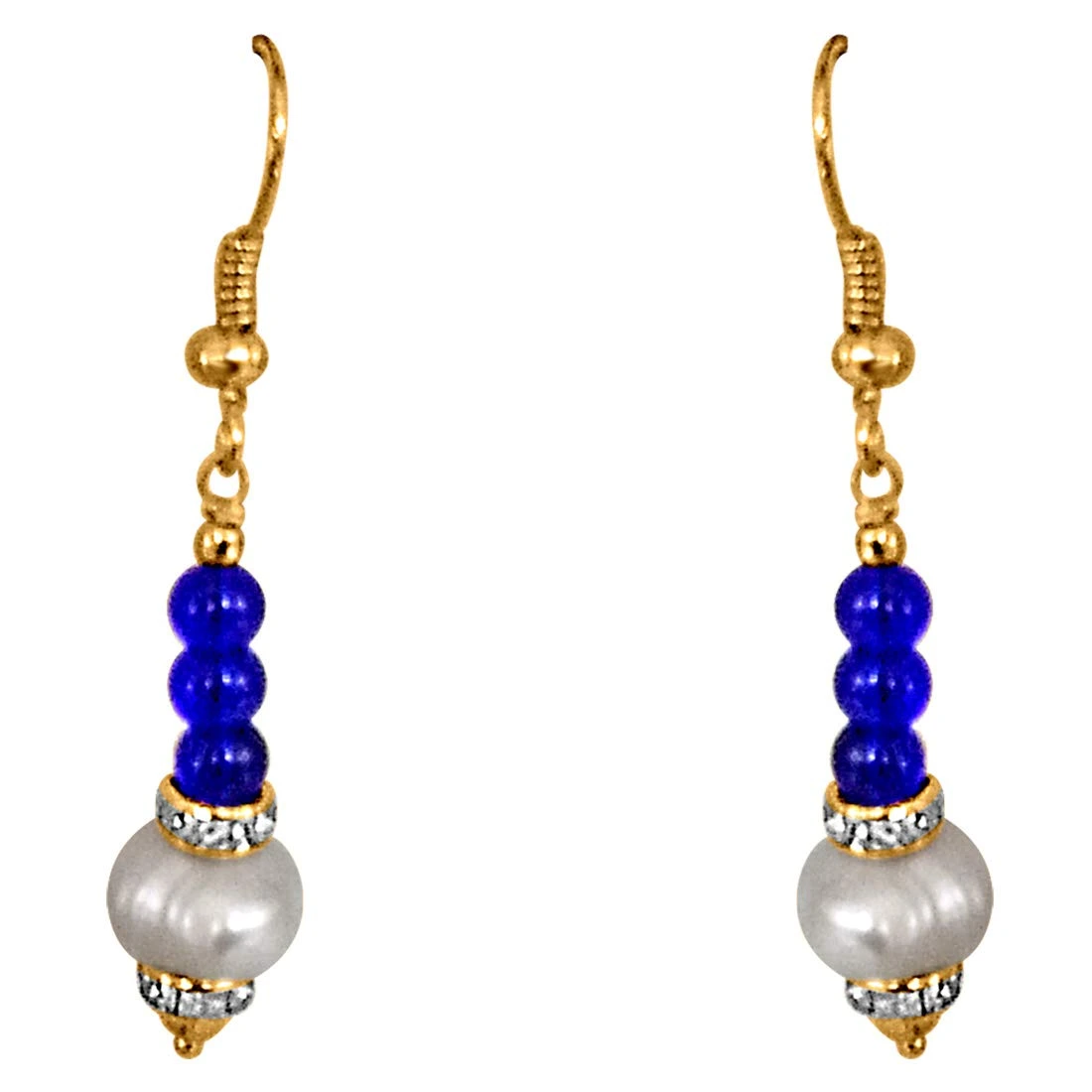 Dangling Real Pearl & Blue Stone Earrings for Women (SE209)