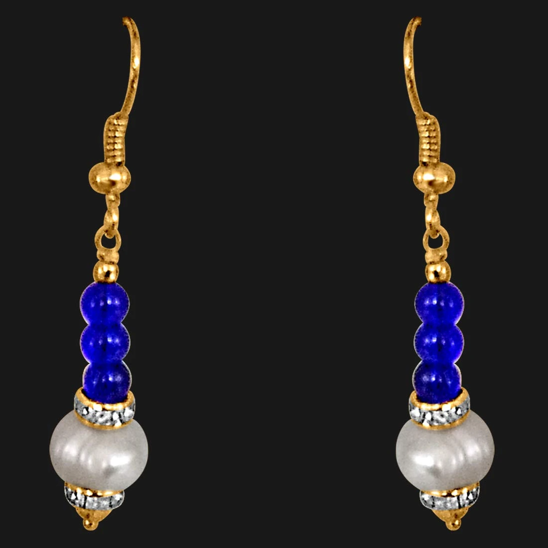 Dangling Real Pearl & Blue Stone Earrings for Women (SE209)