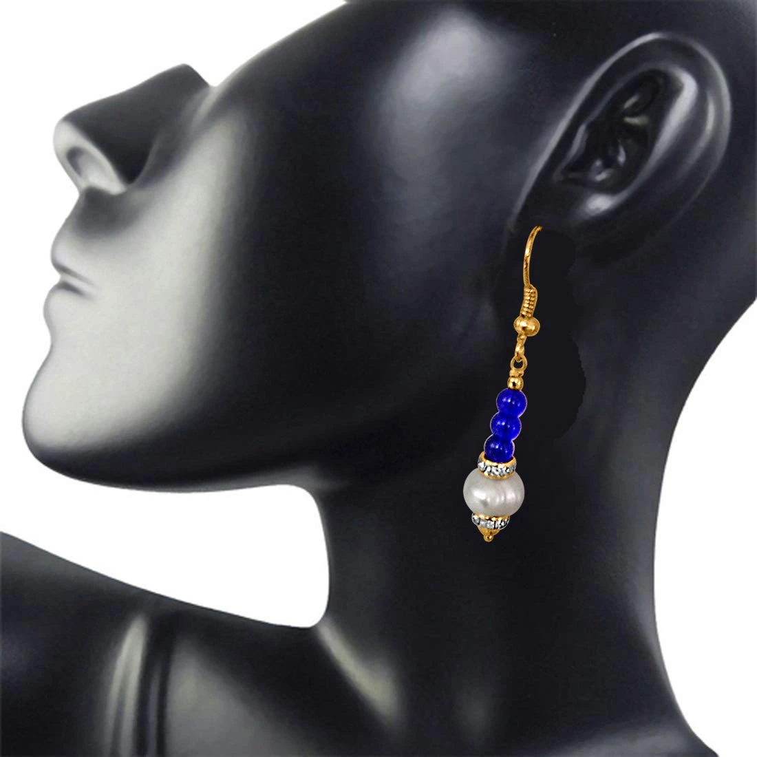 Dangling Real Pearl & Blue Stone Earrings for Women (SE209)