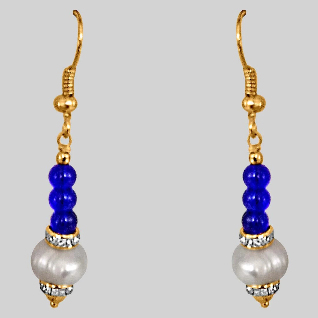 Dangling Real Pearl & Blue Stone Earrings for Women (SE209)