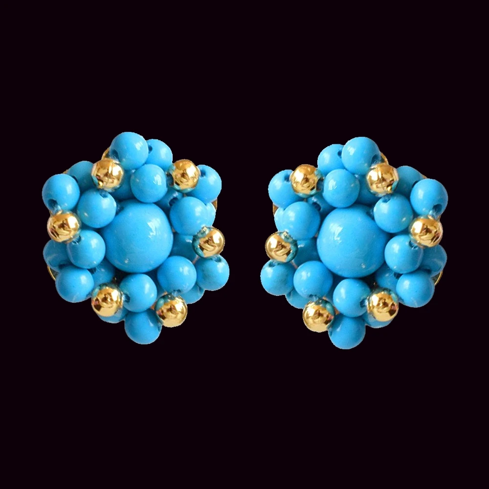 Love Blue Beads - Real Turquoise Beads Kuda Jodi Earrings for Women (SE20)