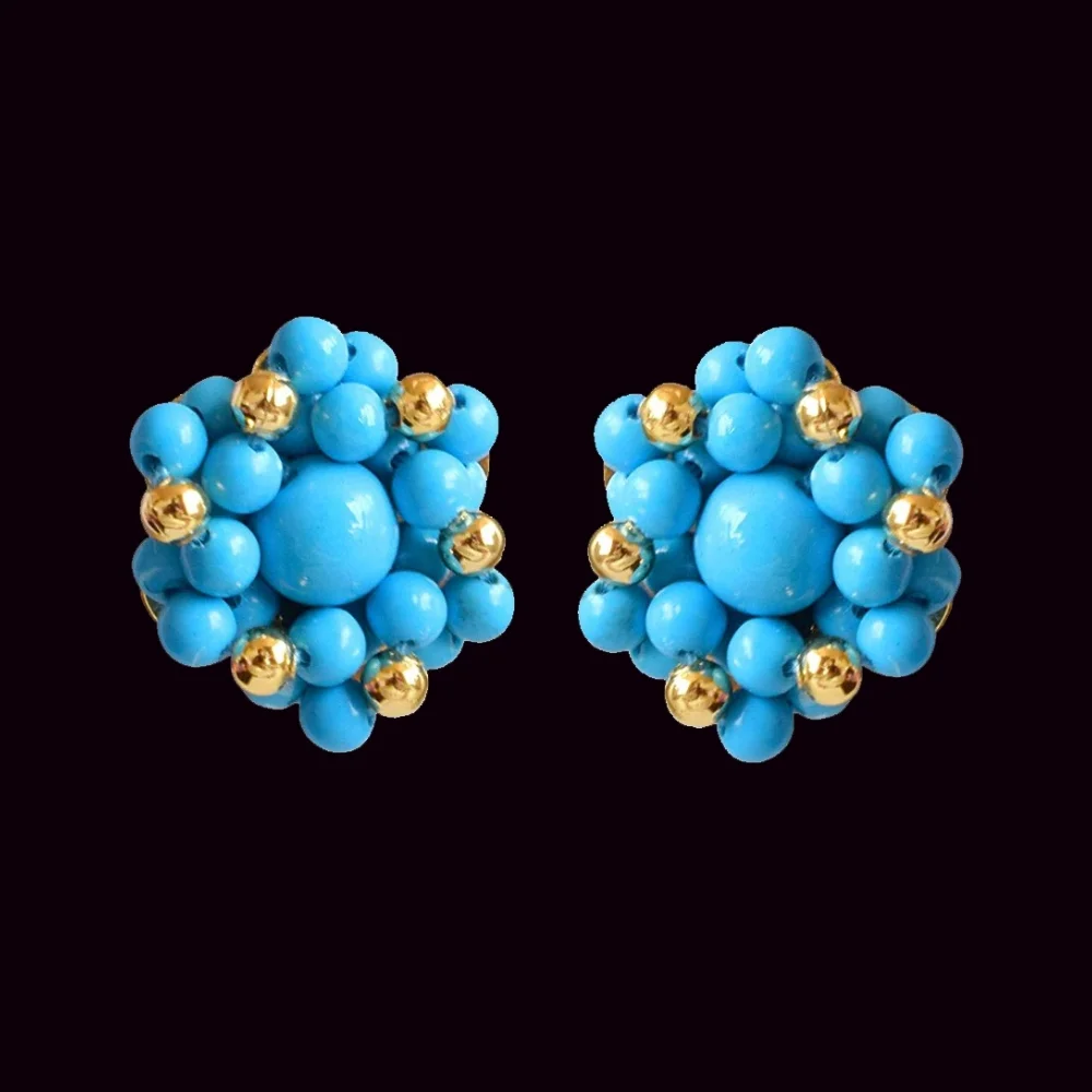 Love Blue Beads - Real Turquoise Beads Kuda Jodi Earrings for Women (SE20)