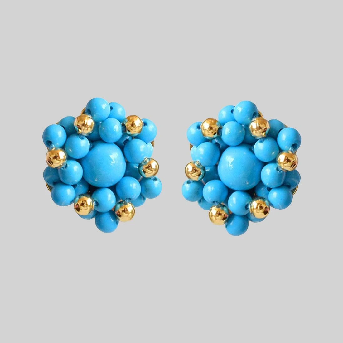 Love Blue Beads - Real Turquoise Beads Kuda Jodi Earrings for Women (SE20)