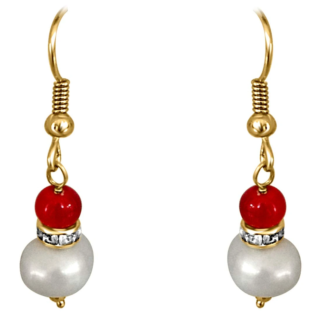 Real Big Pearl & Red Stone Earrings for Women (SE210)