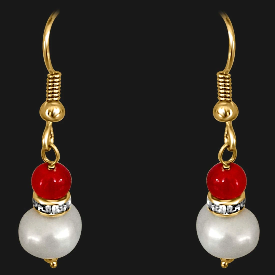 Real Big Pearl & Red Stone Earrings for Women (SE210)