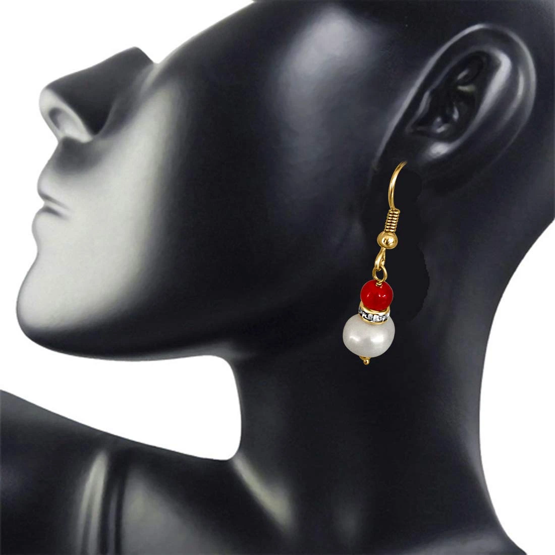 Real Big Pearl & Red Stone Earrings for Women (SE210)