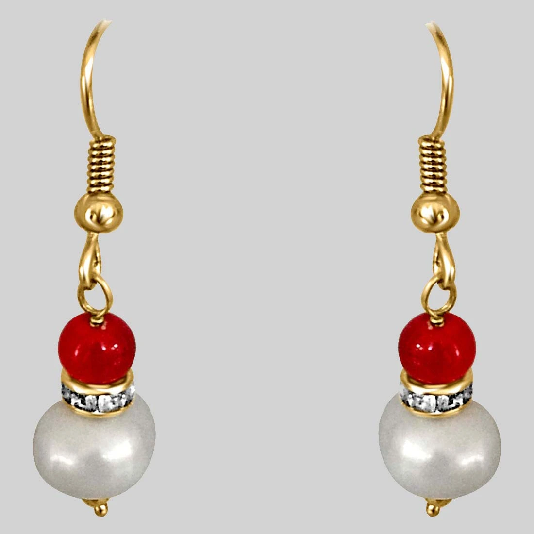 Real Big Pearl & Red Stone Earrings for Women (SE210)