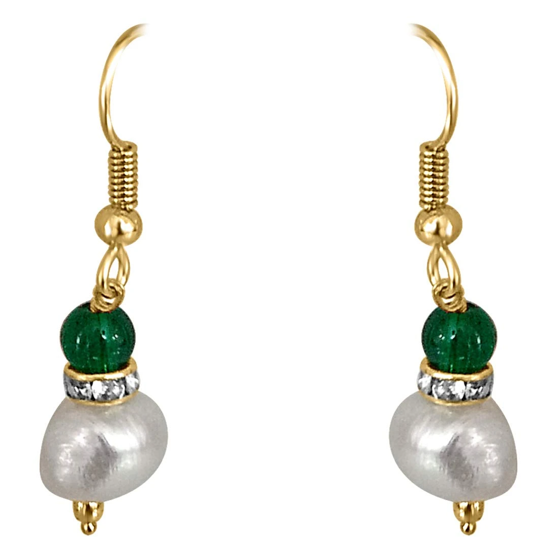 Real Big Pearl & Green Stone Earrings (SE211)