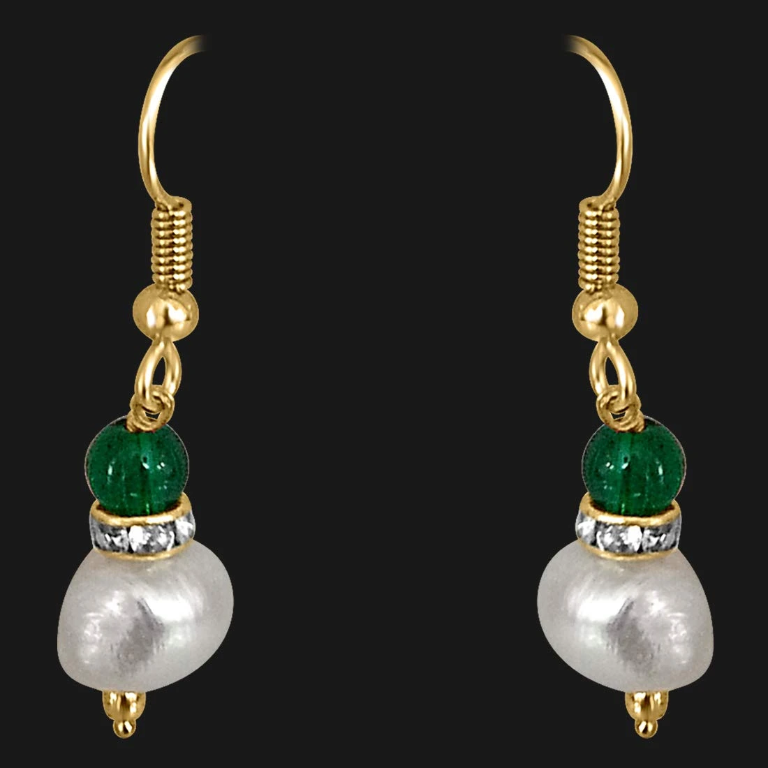 Real Big Pearl & Green Stone Earrings (SE211)