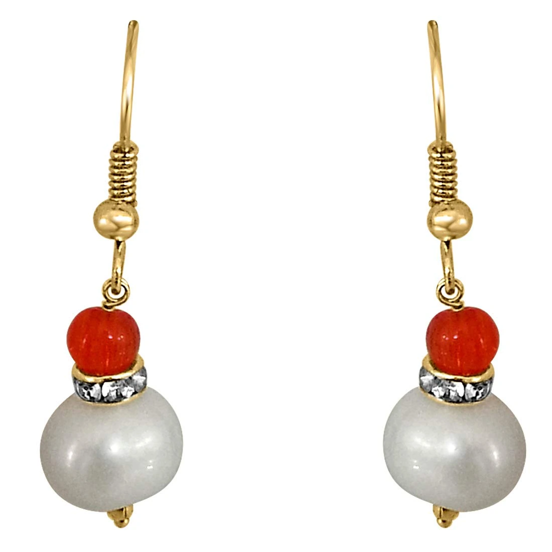Real Big Pearl & Orange Stone Earrings for Women (SE212)